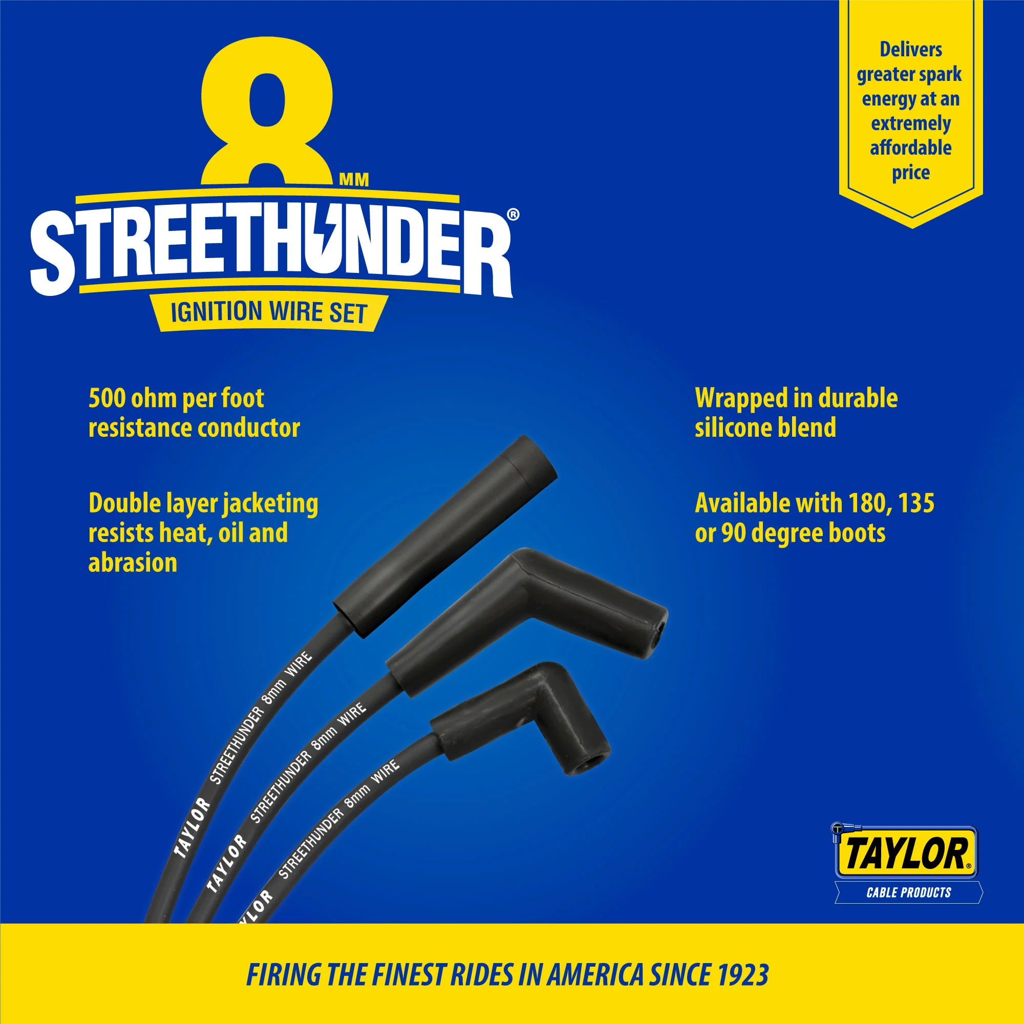 Taylor Cable 51001 8mm Streethunder Custom Spark Plug Wires 8 cyl black - Image 2