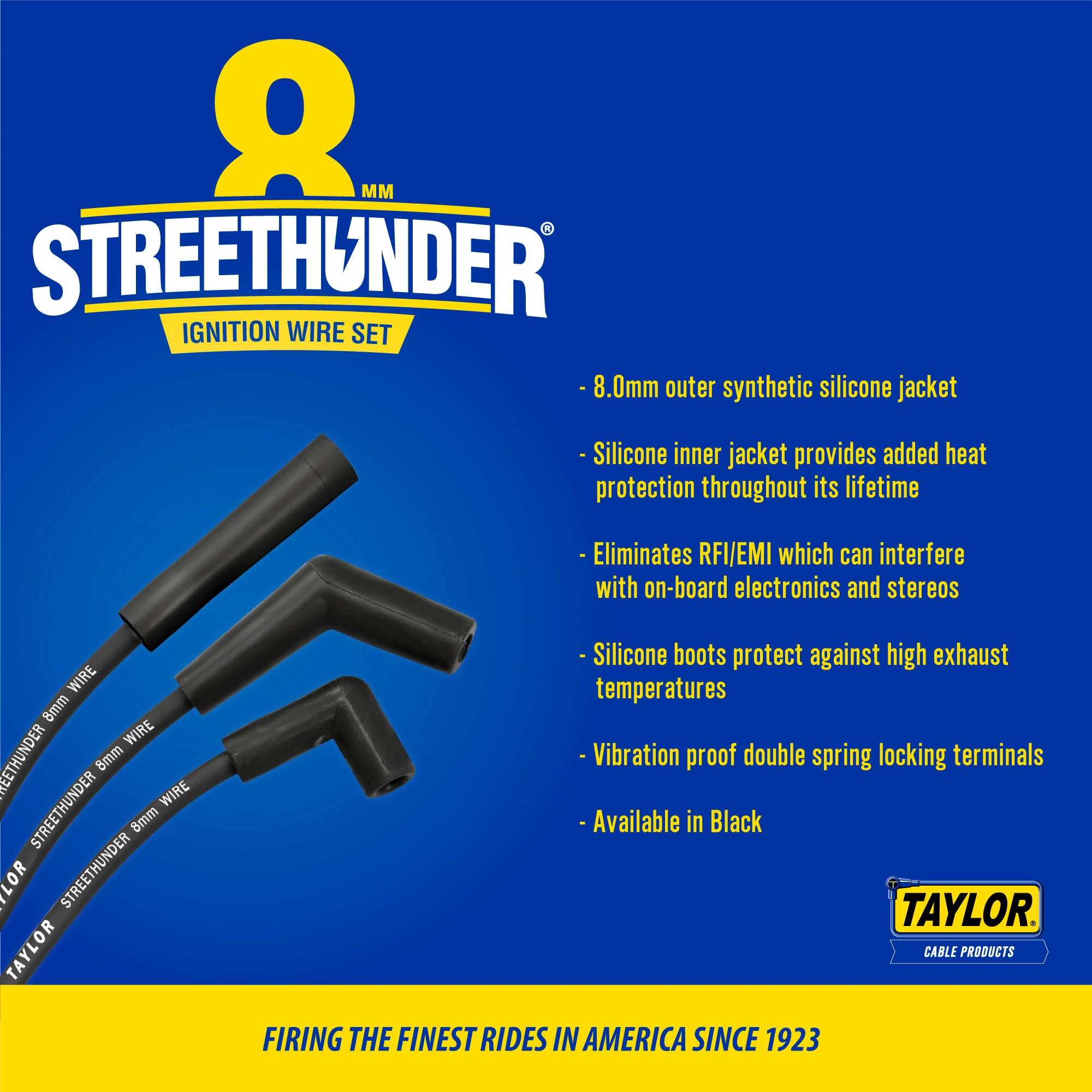 Taylor Cable 53010 8mm Streethunder Custom Spark Plug Wires 6 cyl black - Image 2